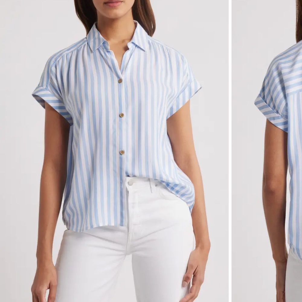 Beachlunchlounge Light Blue and White Striped Blouse